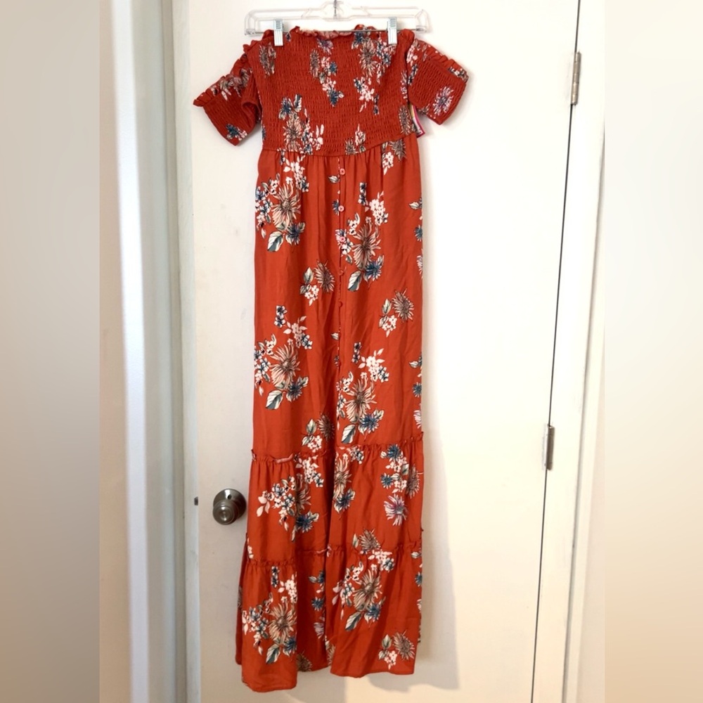 Xhilaration Red Smocked Floral Dress